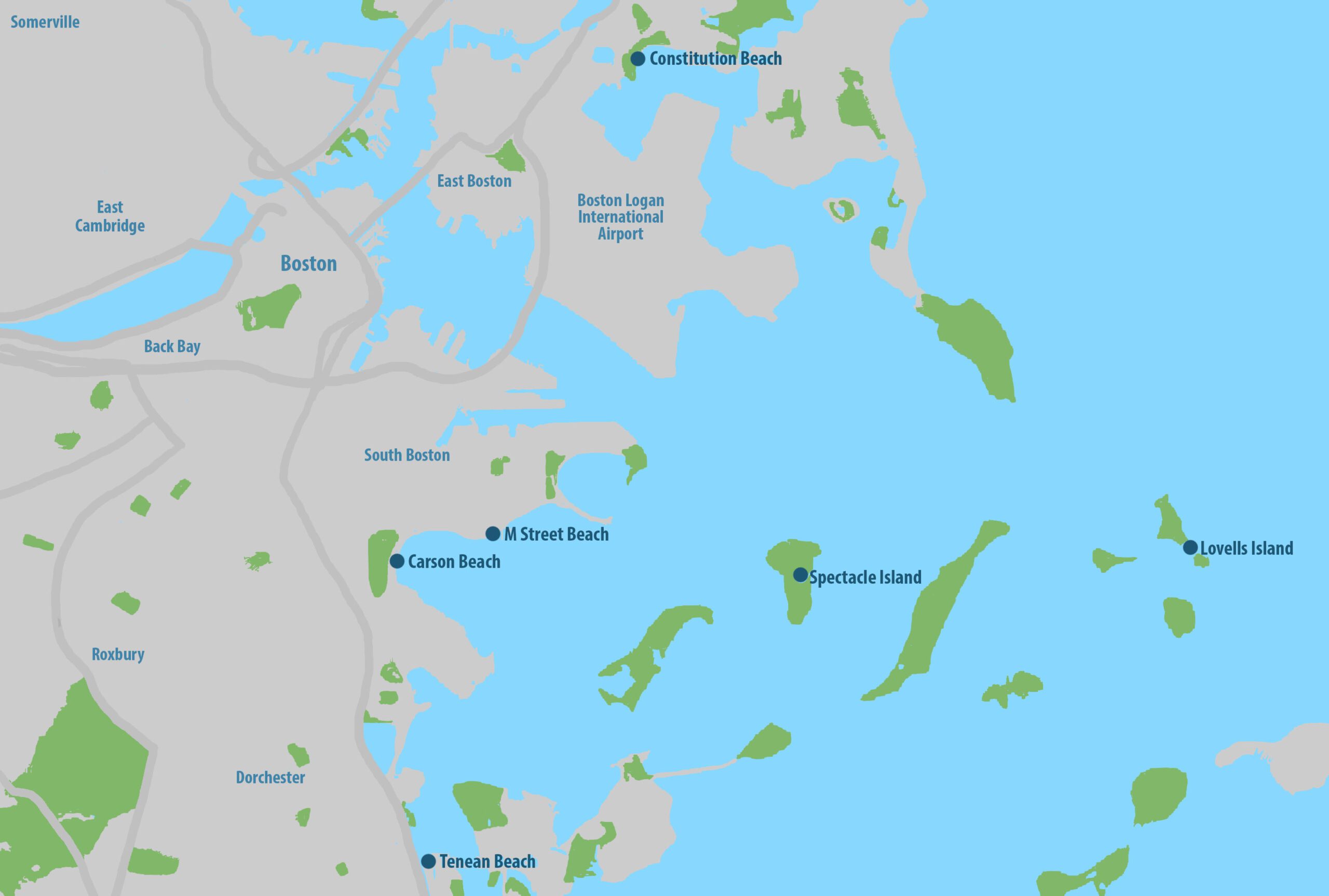 Image of a map of the beaches in the Boston area
